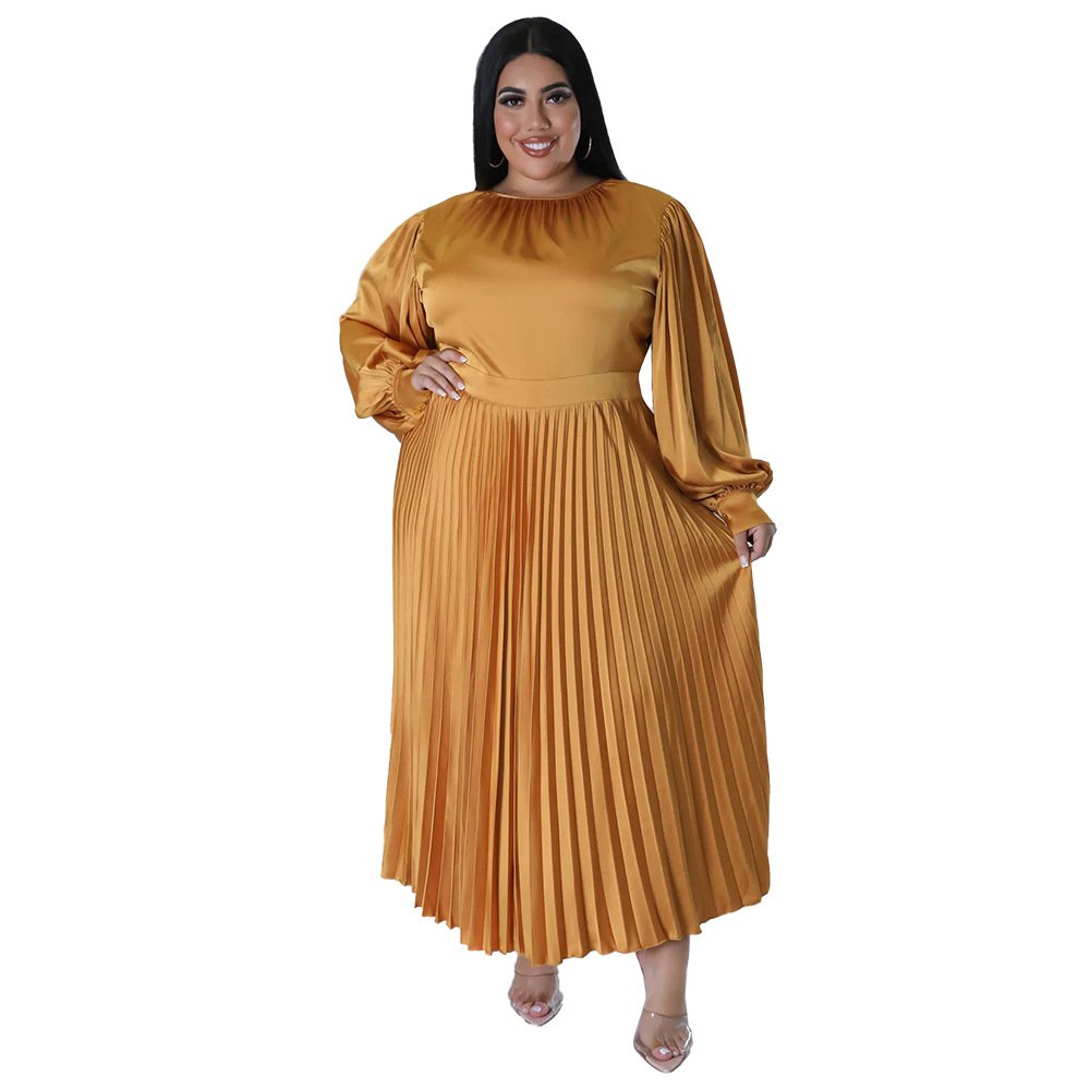 BuPao Hot selling Summer Solid Pleated Maxi Long Lady Elegant Casual mother of the bride dresses plus size women's dresses
