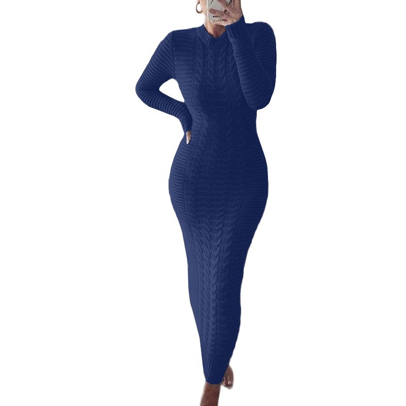 Winter Thicken Turtleneck Sweater Maxi Dress Women Lace Up Knitted Long Dress Female Knitwear Soft High Quality