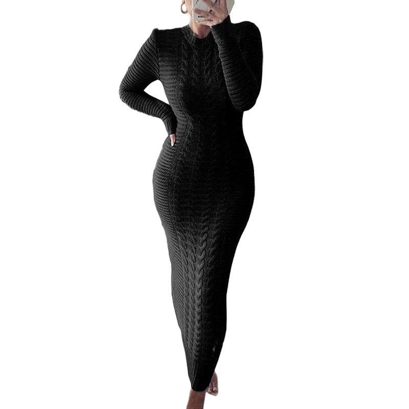 Winter Thicken Turtleneck Sweater Maxi Dress Women Lace Up Knitted Long Dress Female Knitwear Soft High Quality