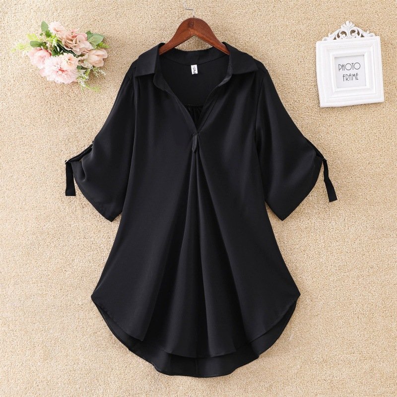 Custom Soft Chiffon Blouse fabric Woman dresses Large Size Loose waist slimming elegant turtleneck chiffon blouse crinkle shirt