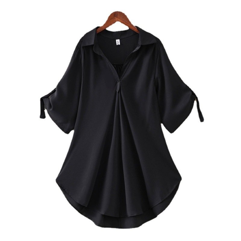 Custom Soft Chiffon Blouse fabric Woman dresses Large Size Loose waist slimming elegant turtleneck chiffon blouse crinkle shirt