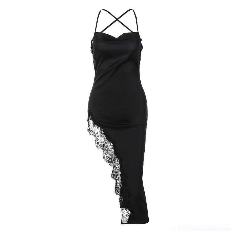 Summer New Fashion Intellectual Sexy Backless Slim Lace Halter Ladies Casual Dress