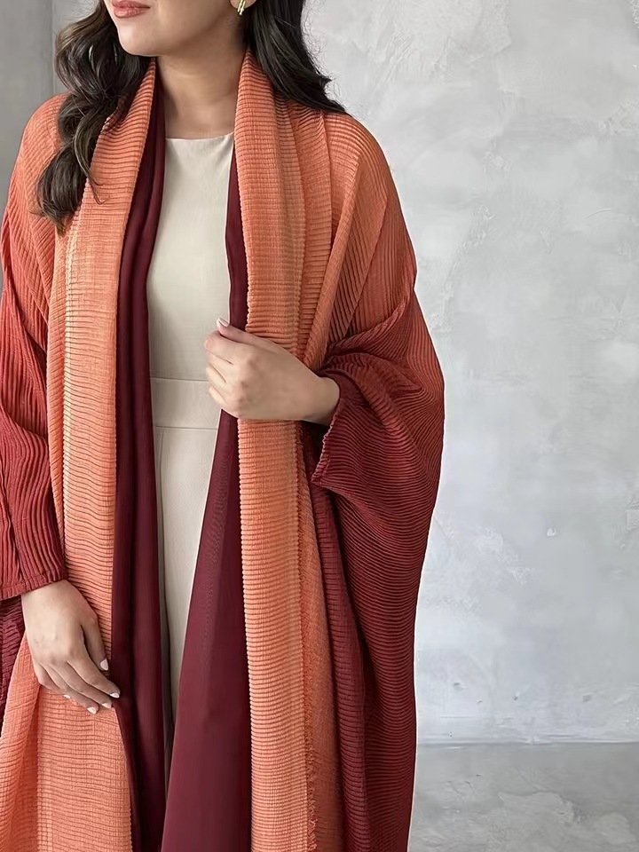 Pleated Solid color Long Sleeves Dress Bat Wing Sleeve Fashion Pleated Elegant Cardigan Coat For Women