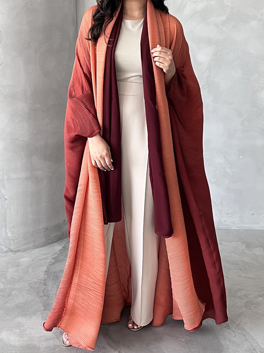Pleated Solid color Long Sleeves Dress Bat Wing Sleeve Fashion Pleated Elegant Cardigan Coat For Women