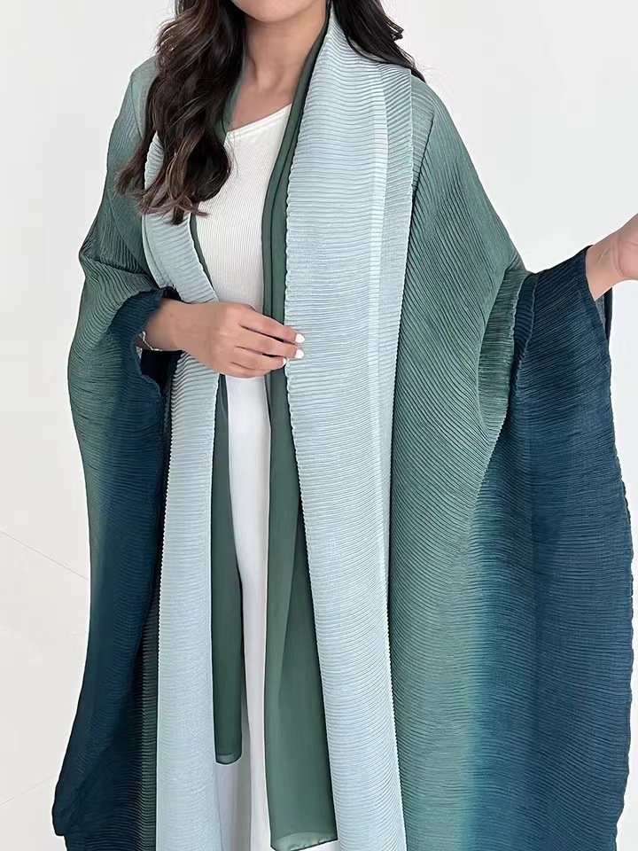 Pleated Solid color Long Sleeves Dress Bat Wing Sleeve Fashion Pleated Elegant Cardigan Coat For Women