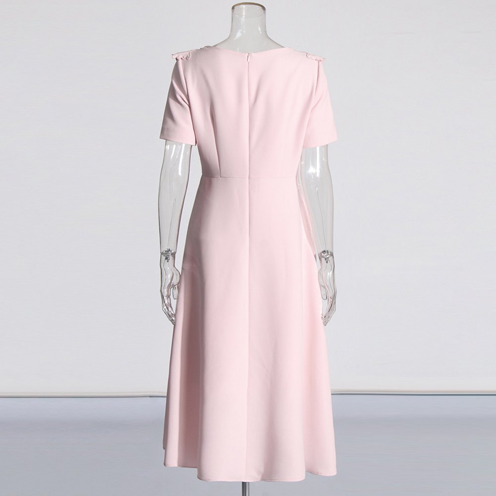 TWOTWINSTYLE Elegant Sexy Socialite Style Long Dress 2024 New Embroidered Hollow High Waisted Short Sleeved Dress for Women