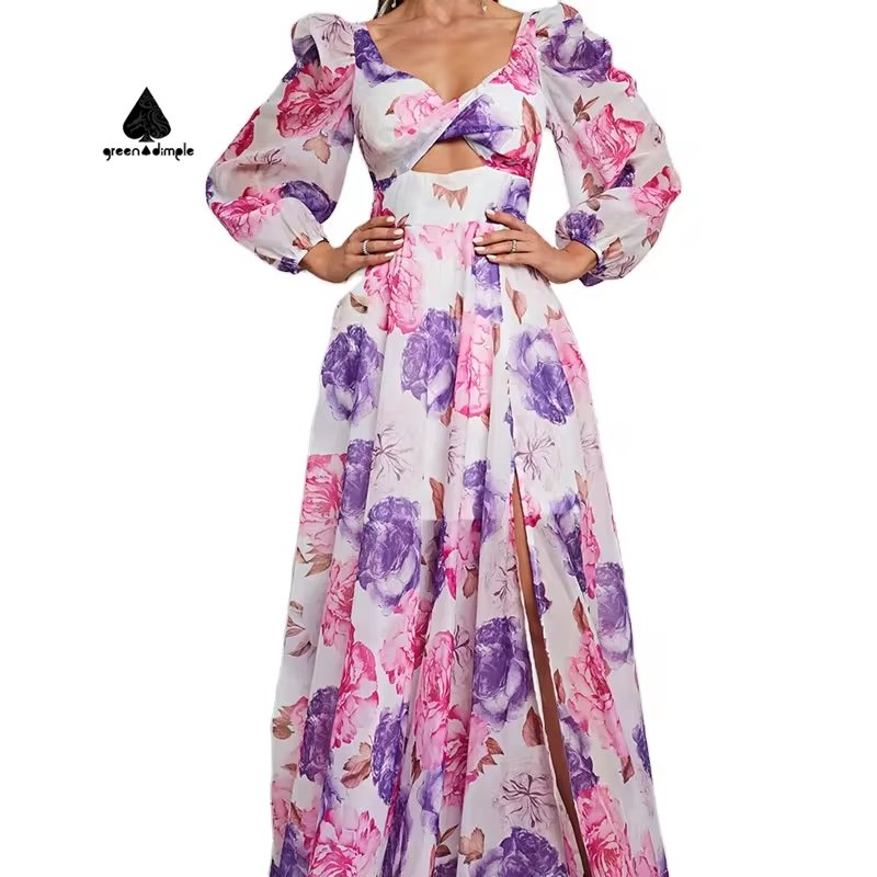 Custom women's floral dress women plus size maxi long dresses elegant Lady robe grande taille femme long evening dress