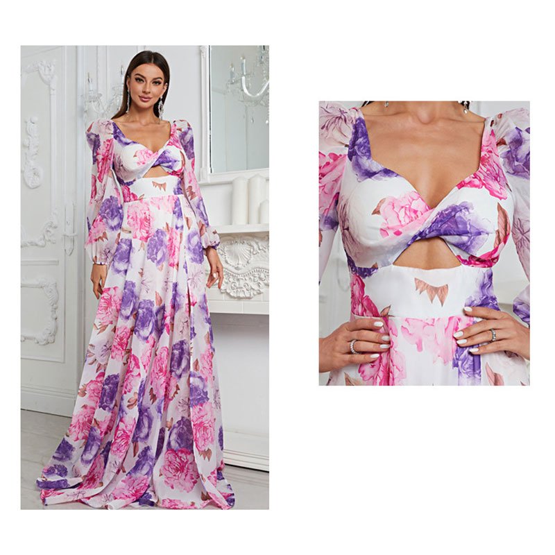 Custom women's floral dress women plus size maxi long dresses elegant Lady robe grande taille femme long evening dress
