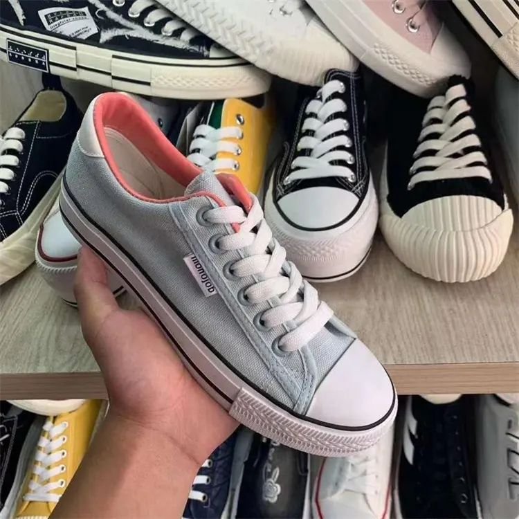 cut label women second-hand canvas vulcanized women lady cheap causal mixed stock shoes