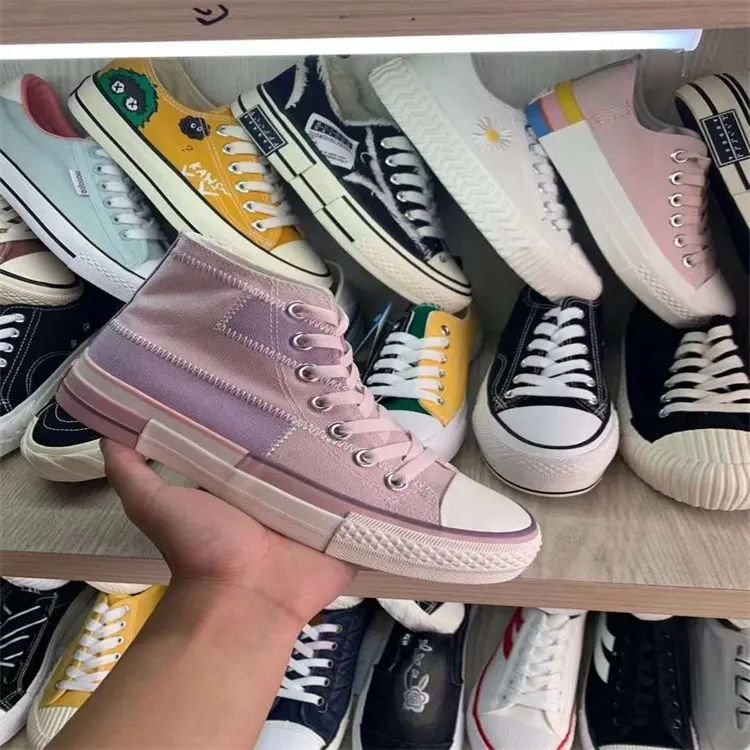 cut label women second-hand canvas vulcanized women lady cheap causal mixed stock shoes