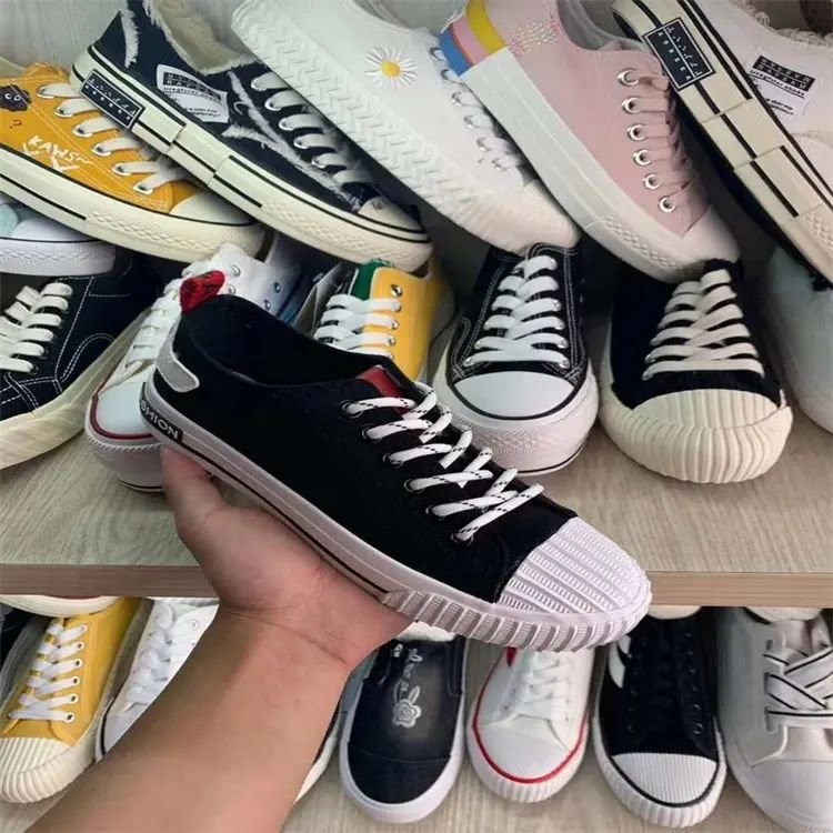 cut label women second-hand canvas vulcanized women lady cheap causal mixed stock shoes