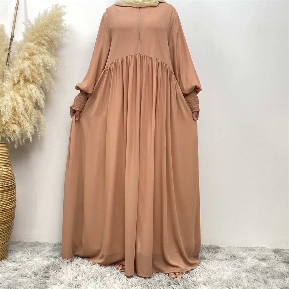 6685# Latest Muslim Modest Dress Elegant Open Abaya Women Muslim Dress Front Side With Zipper High Quality Chiffon Dresses