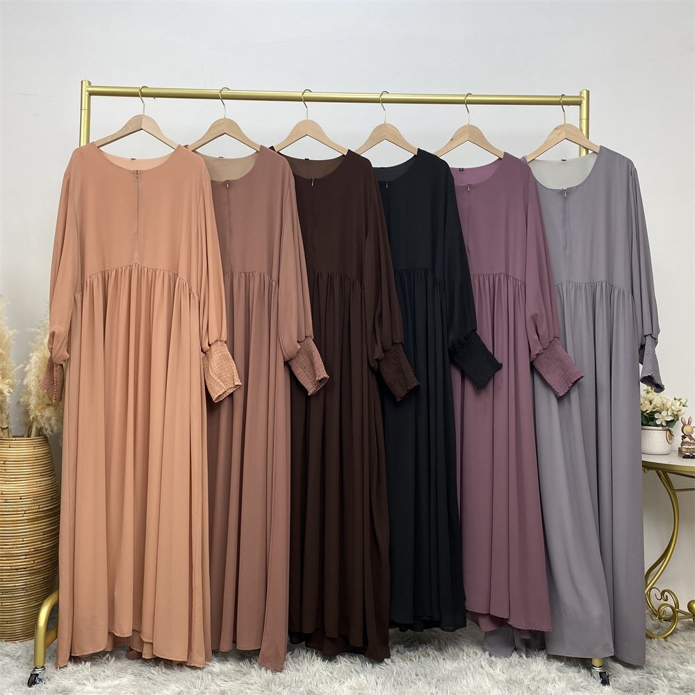 6685# Latest Muslim Modest Dress Elegant Open Abaya Women Muslim Dress Front Side With Zipper High Quality Chiffon Dresses