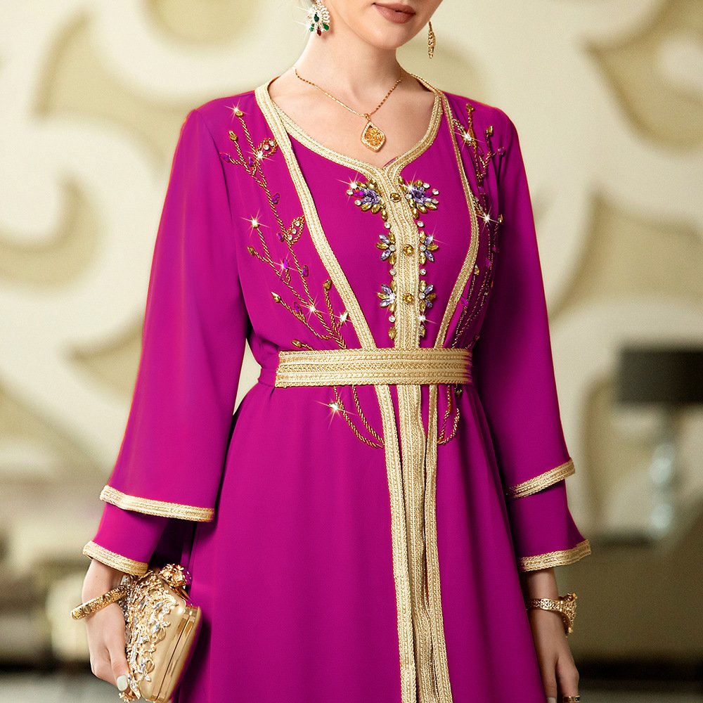Luxury Crystal Abaya 2 Piece Set Dubai Formal Party Dress Fashion Hand Sewn Caftan Arab Dubai Abaya Women Tradition Muslim Dress
