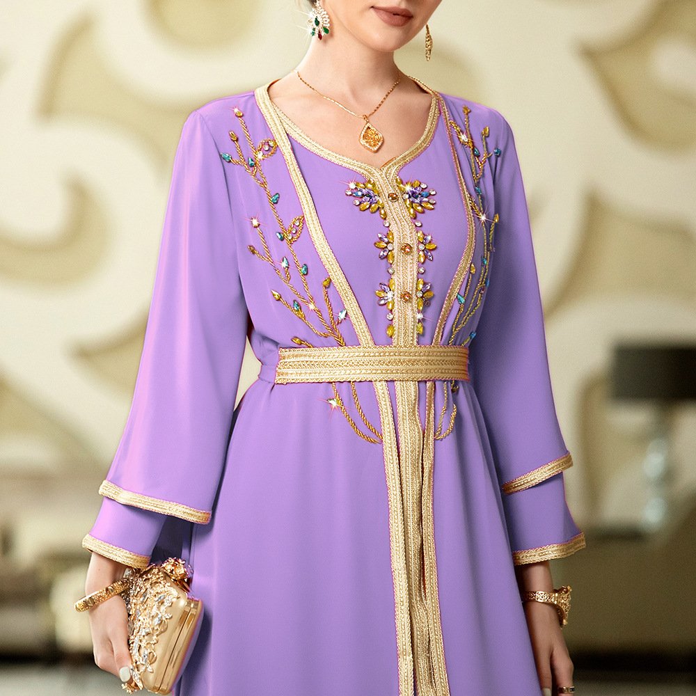 Luxury Crystal Abaya 2 Piece Set Dubai Formal Party Dress Fashion Hand Sewn Caftan Arab Dubai Abaya Women Tradition Muslim Dress