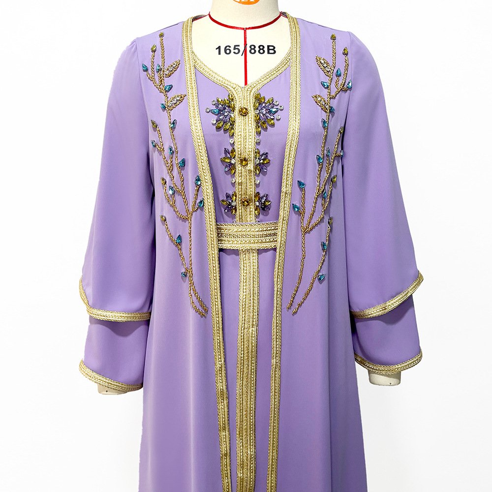Luxury Crystal Abaya 2 Piece Set Dubai Formal Party Dress Fashion Hand Sewn Caftan Arab Dubai Abaya Women Tradition Muslim Dress