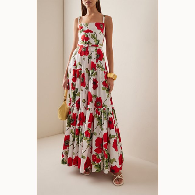 Bettergirl 2024 New Design Custom Summer Casual Dress For Women Elegant Floral Long Midi Dresses Woman Fashion Cotton Clothing