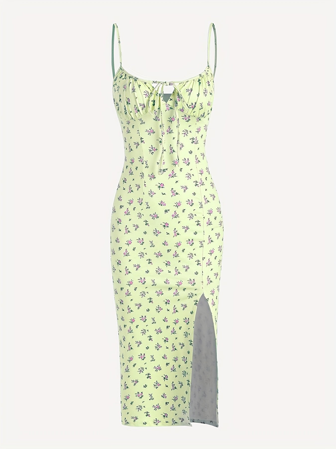 Romantic Summer Square Neck Backless Slit Slip Dress Floral Print Design Custom Women Casual Dresses simple dress designs