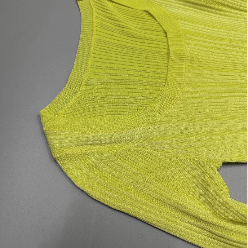 Square Collar Mid-Waist Long Sleeve Solid Color Casual Sexy Lemon Knitted Mini Side Split Slim Dress