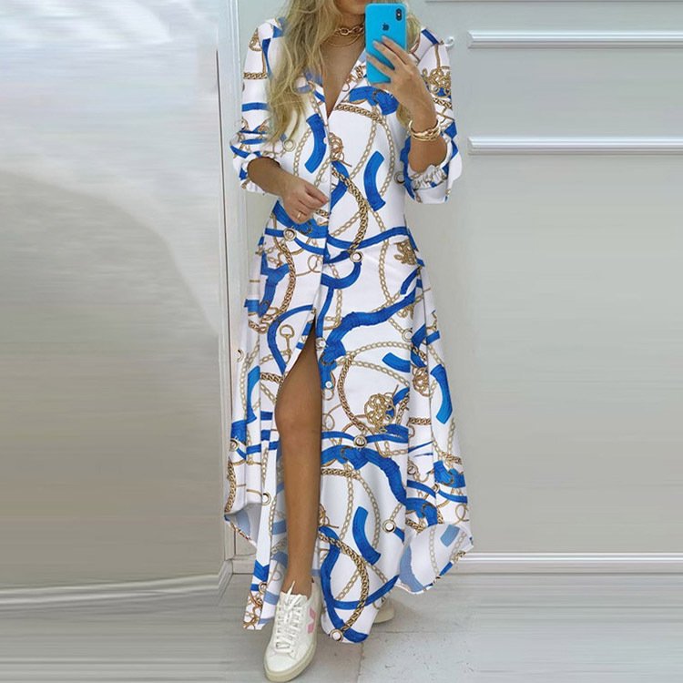 Linda Fashion Women's Clothing Spring And Summer Printed Button-Up Shirt Long Sleeve Elegant Dress Letter Shirt Casual Dresses