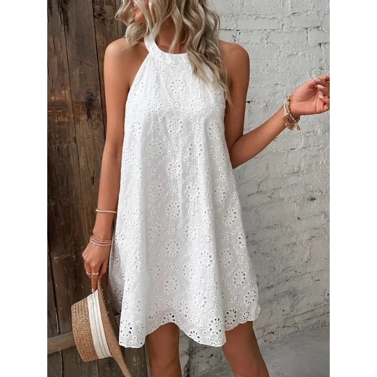 High Quality Female Floral Embroidered Plus Size Mini Dresses Clothing Skirts Vintage Solid Color Sleeveless Women Casual Dress