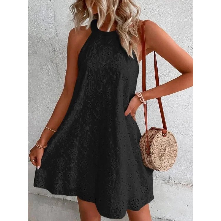 High Quality Female Floral Embroidered Plus Size Mini Dresses Clothing Skirts Vintage Solid Color Sleeveless Women Casual Dress