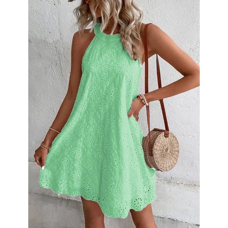 High Quality Female Floral Embroidered Plus Size Mini Dresses Clothing Skirts Vintage Solid Color Sleeveless Women Casual Dress