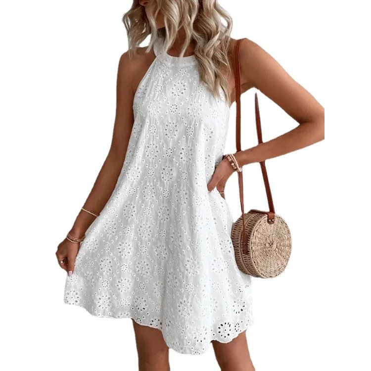 High Quality Female Floral Embroidered Plus Size Mini Dresses Clothing Skirts Vintage Solid Color Sleeveless Women Casual Dress