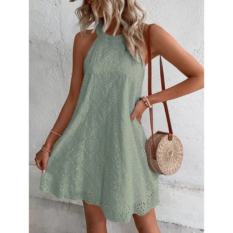 High Quality Female Floral Embroidered Plus Size Mini Dresses Clothing Skirts Vintage Solid Color Sleeveless Women Casual Dress