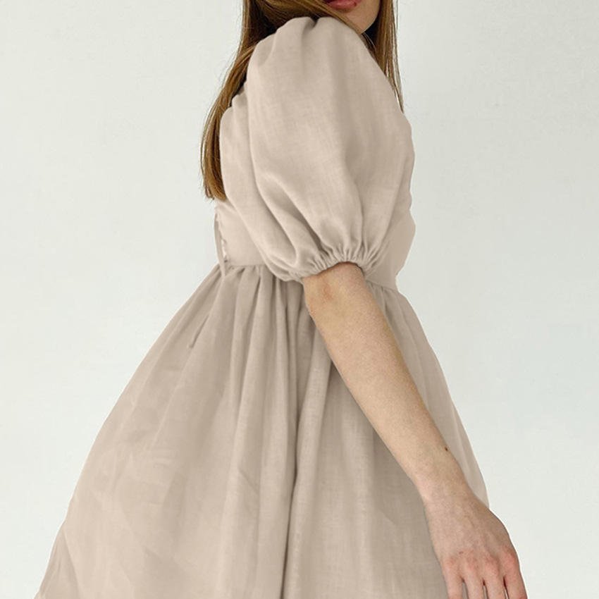 MANYLIYA summer new French fashion casual dress lantern sleeves square neck A-line cotton linen loose women's clothing