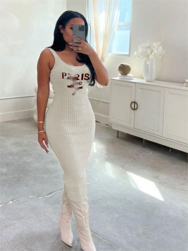 C0105 2023 New Fashion Classic Letter Pit Slim Knitted Tank Top Dress