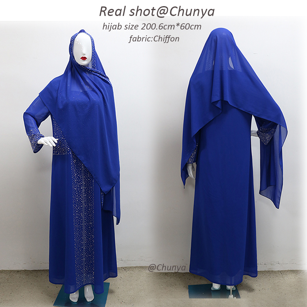CY500198 Women Elegant Rhinestone Arabian Islamic Clothing Robe Femme Modest Kleid Abaya Dress With Scarf