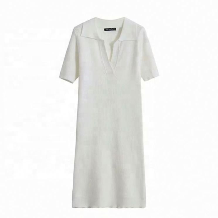 New Fashion Casual Solid Color Polo Collar Short Sleeve Sexy Knit Dresses Women