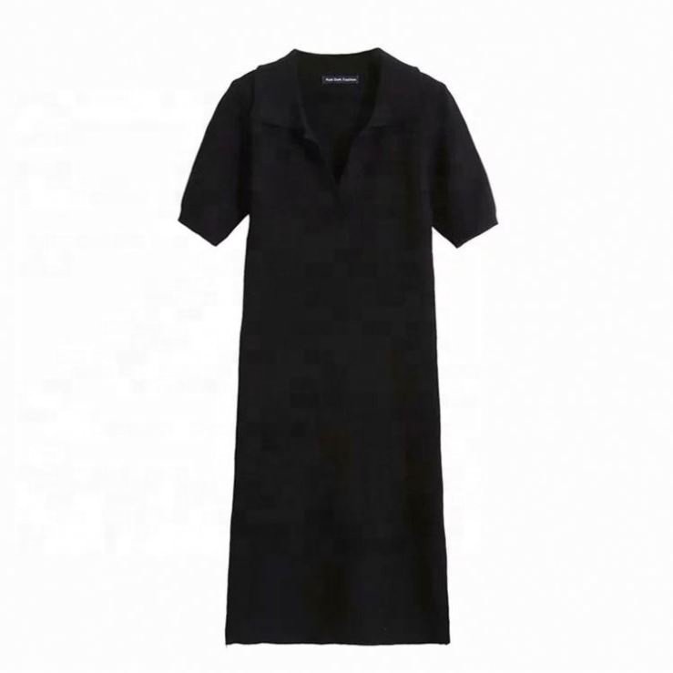 New Fashion Casual Solid Color Polo Collar Short Sleeve Sexy Knit Dresses Women