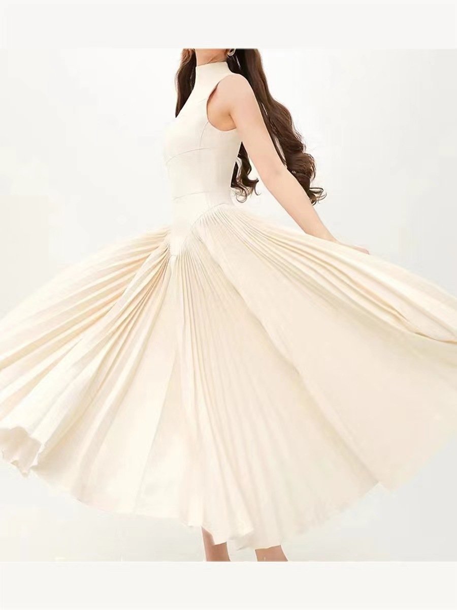 2024 Summer Sleeveless Knitting Casual Dress Solid Color Maxi A-line Dress o-neck Midi Dress