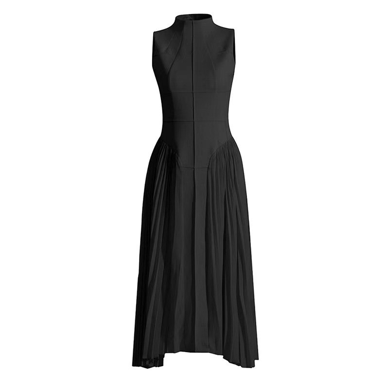 2024 Summer Sleeveless Knitting Casual Dress Solid Color Maxi A-line Dress o-neck Midi Dress