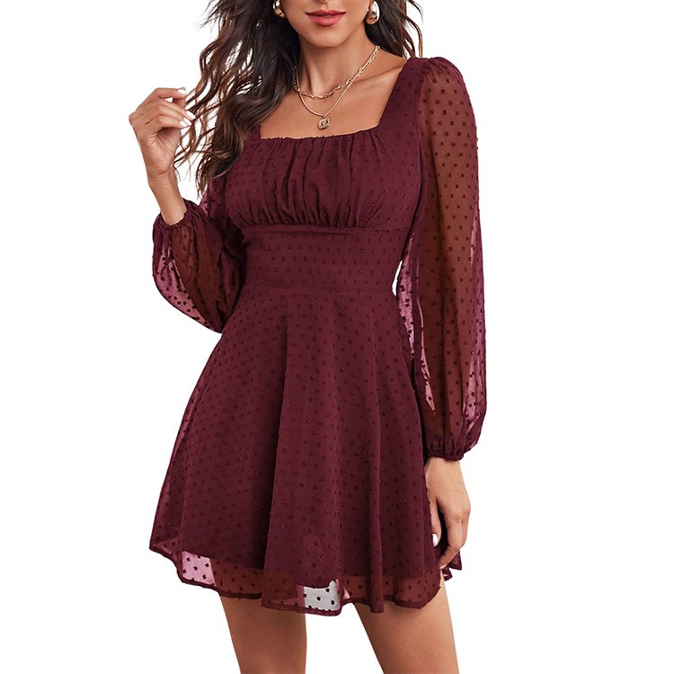 Fashion Mesh Square Neck Bishop Sleeve Dress custom designed casual bodycon corset short dresses women