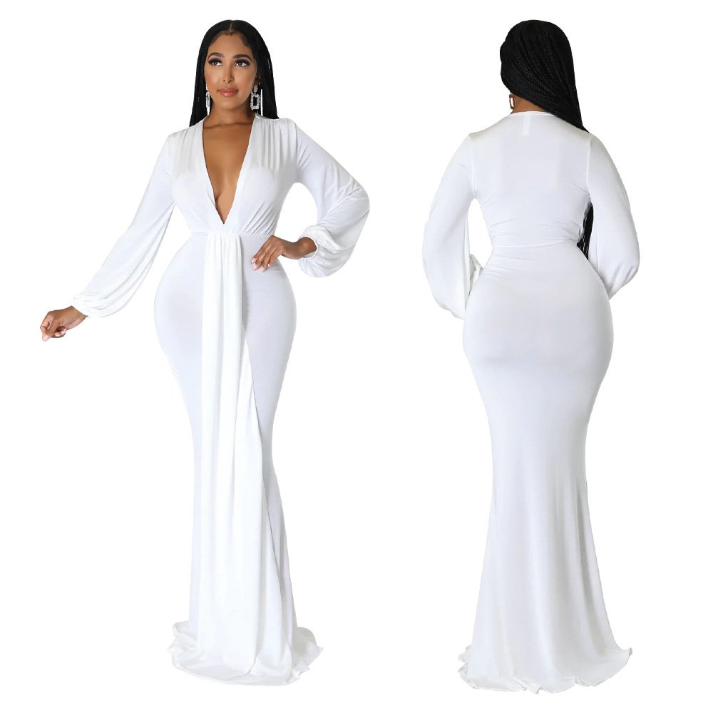 Plus Size Women's Elegant Casual Black Long Sleeve Bodycon Dress Evening Gowns For Women Dress Long