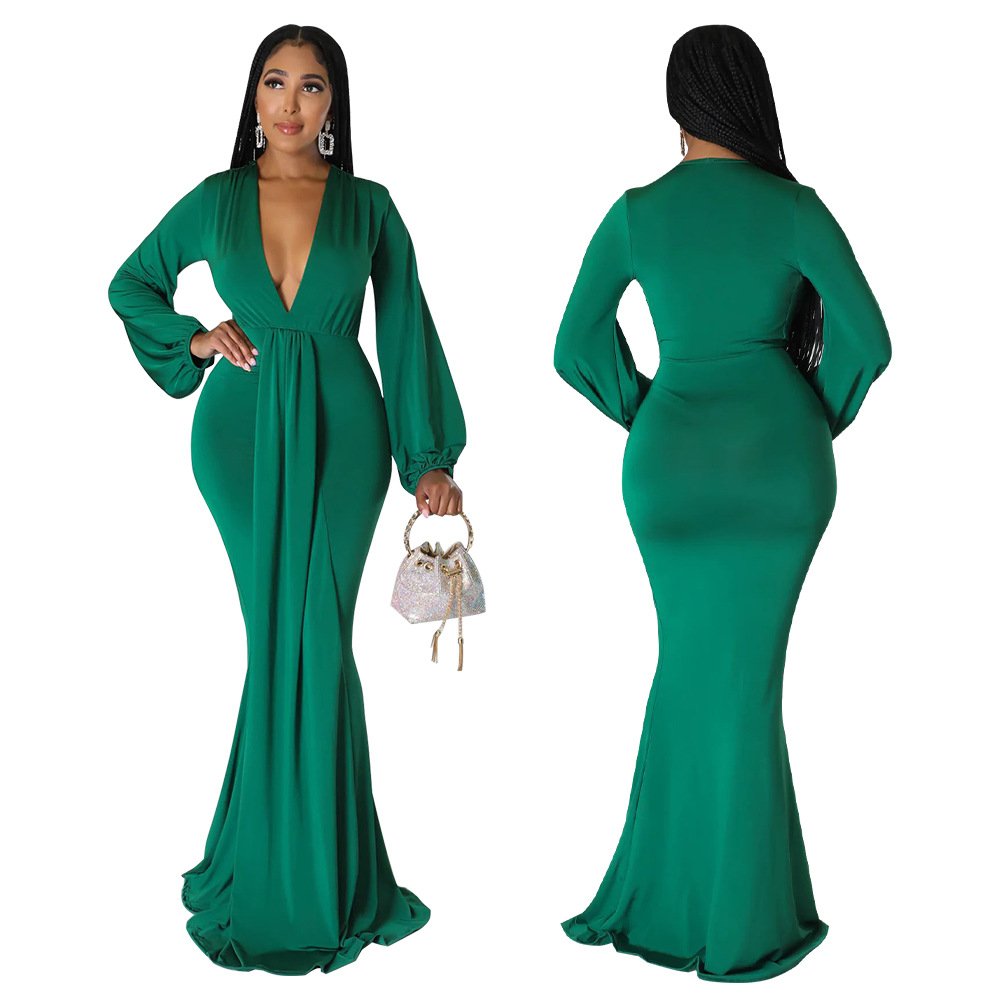 Plus Size Women's Elegant Casual Black Long Sleeve Bodycon Dress Evening Gowns For Women Dress Long