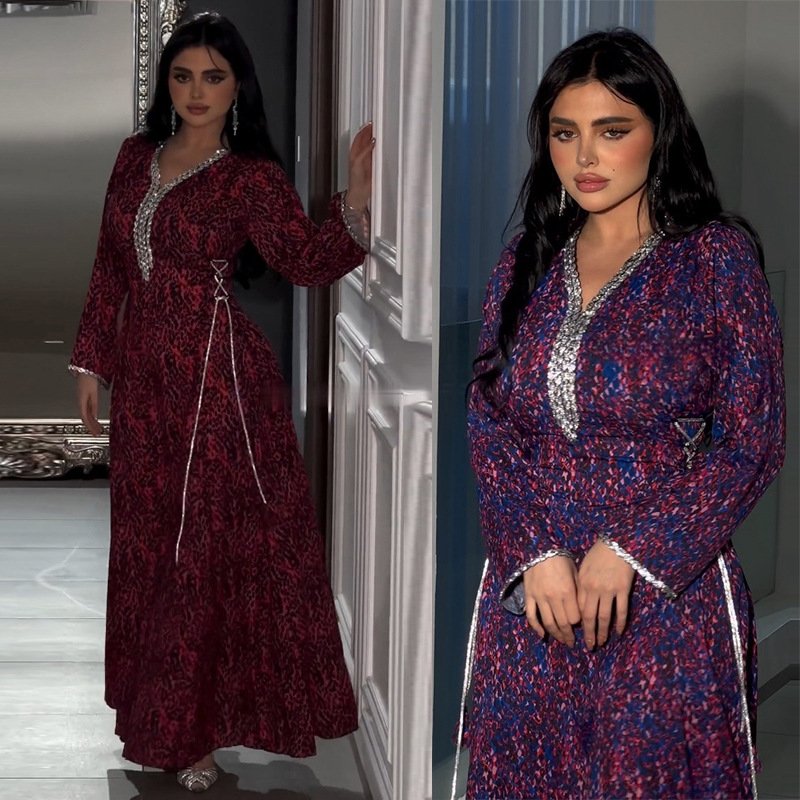 452 Floral Kaftan Long sleeve luxury abayas muslim women kaftan wholesale Casual dresses Islamic Clothing