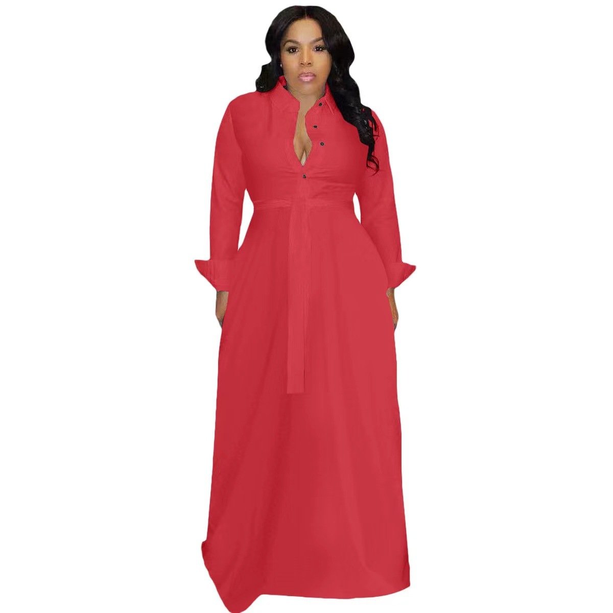 Yx9301 New Arrivals 2024 Ladies Casual Fall Dress Trendy Empire Slim Oversized Long Maxi Shirt Dress High Street Style