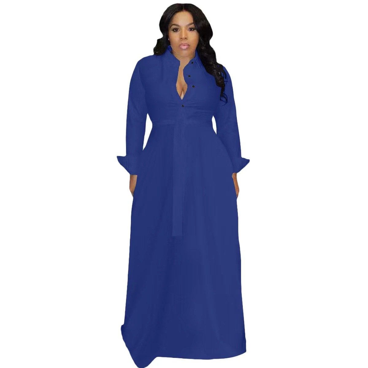 Yx9301 New Arrivals 2024 Ladies Casual Fall Dress Trendy Empire Slim Oversized Long Maxi Shirt Dress High Street Style