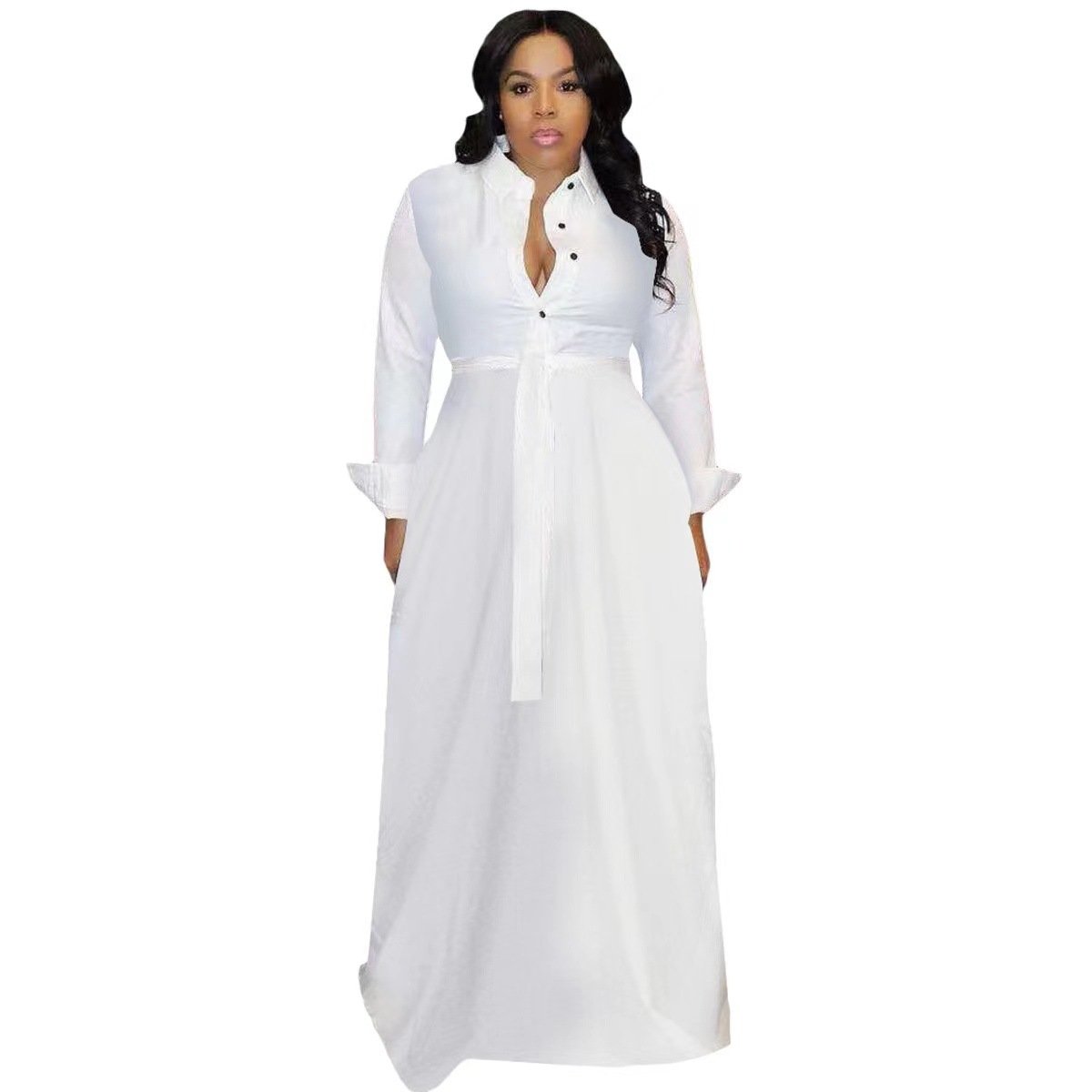 Yx9301 New Arrivals 2024 Ladies Casual Fall Dress Trendy Empire Slim Oversized Long Maxi Shirt Dress High Street Style