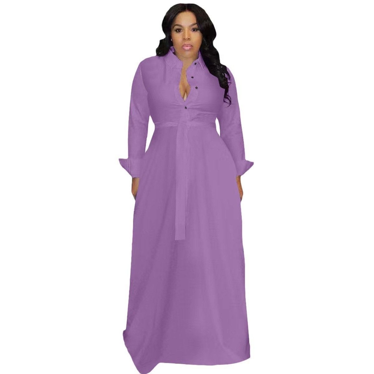 Yx9301 New Arrivals 2024 Ladies Casual Fall Dress Trendy Empire Slim Oversized Long Maxi Shirt Dress High Street Style