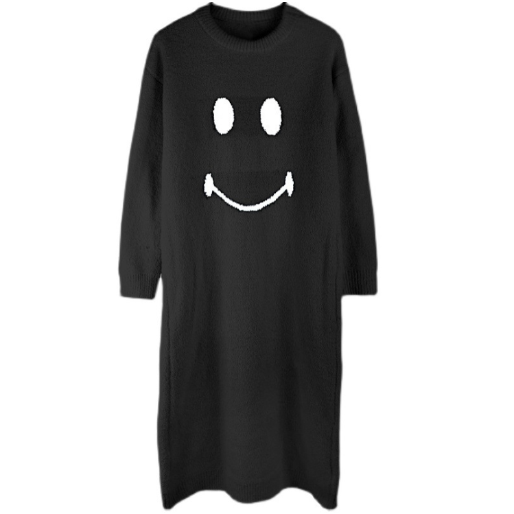 Simple design plus size knee - length long sleeve autumn women sweater dress for indoor outdoor