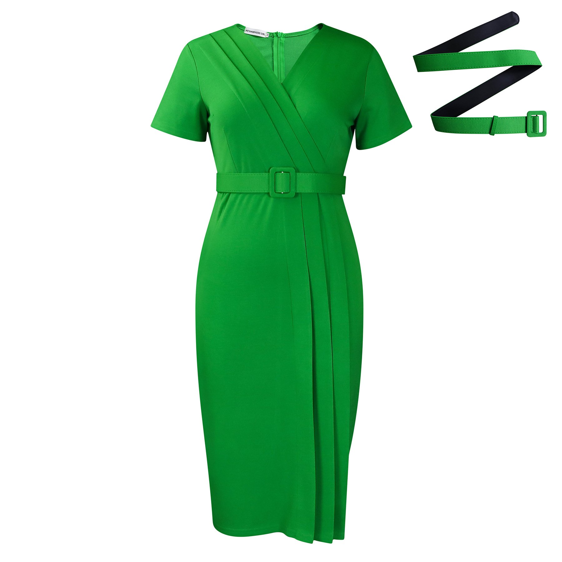 Short Sleeve Formal Adults Ruffle Elegant V-Neck Green Ladies Summer Casual Women's Dresses