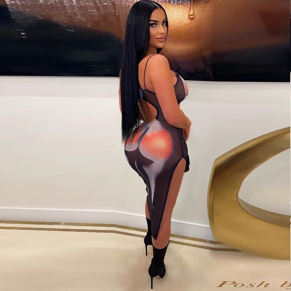 Wholesale clothing summer spaghetti strip bodycon dress fashion casual high slit midi dresses women