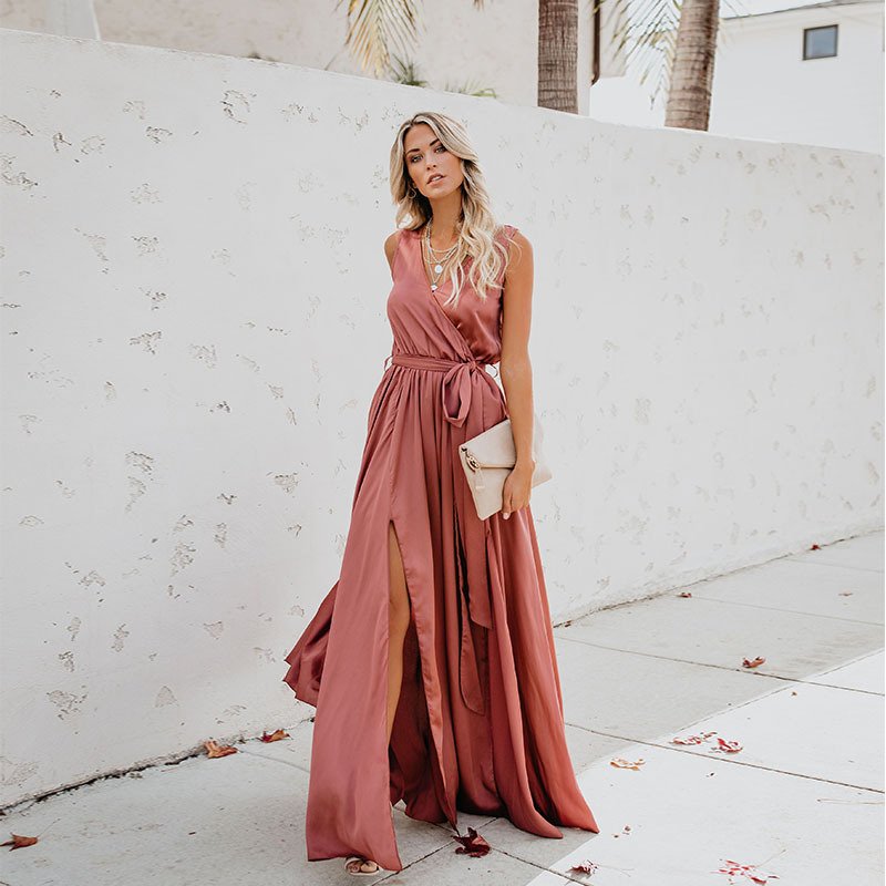 Custom Fashion Women Summer Satin Casual Slip Shoulder-Straps Sexy Dress Club Solid Color Braces Skirt Evening Dresses