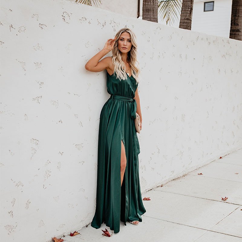 Custom Fashion Women Summer Satin Casual Slip Shoulder-Straps Sexy Dress Club Solid Color Braces Skirt Evening Dresses