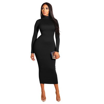 Customize LOGO 2022 Spring AliExpress Hot Selling Casual Dresses Women blackColor Party Long vestidos de primavera Bodycon Dress